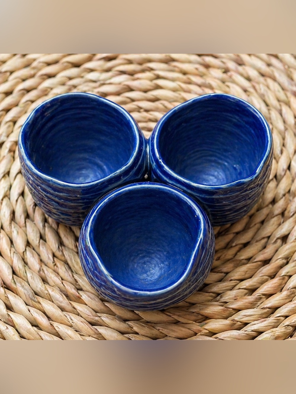 Handmade Cobalt Blue Ceramic Pottery Planter Trio